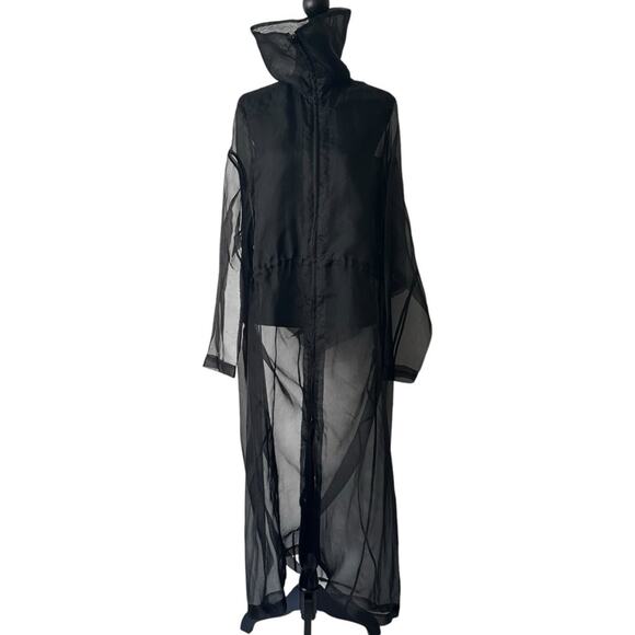 PEACHOO + KREJBERG Silk Transparent Coat in Black size M with Hood RTW SS13 - Picture 3 of 16